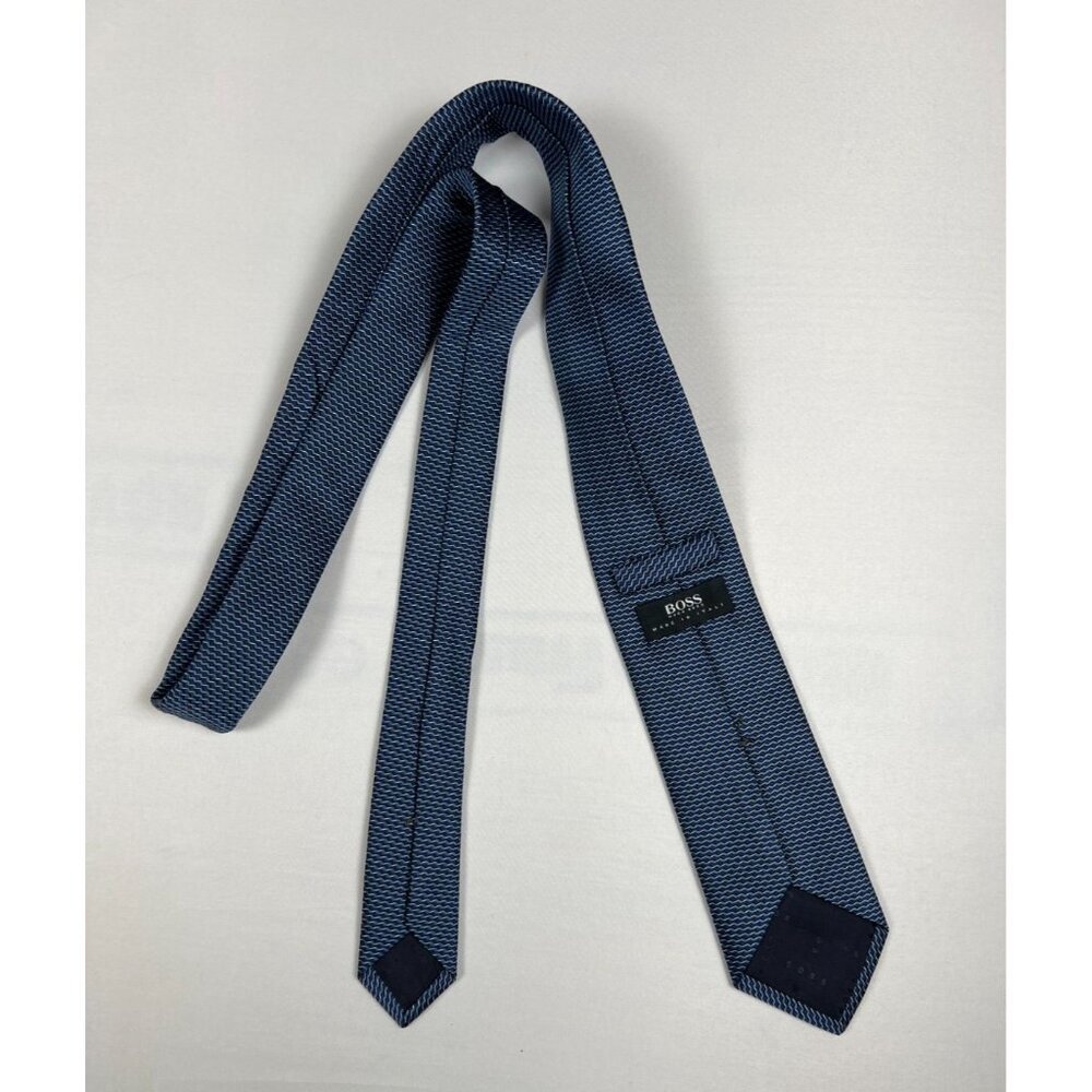Hugo Boss Men Blue Micro-Pattern 100% Silk Handmade - Picture 2 of 4